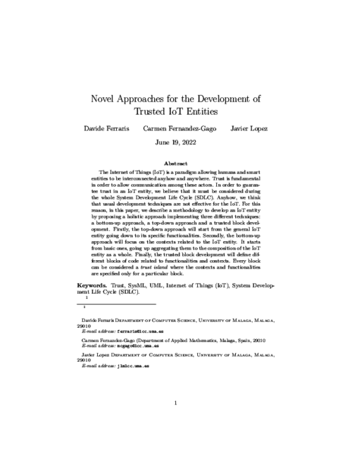 Novel Approaches for the Development of Trusted IoT Entities