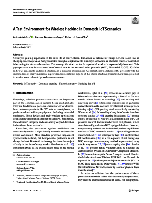 A Test Environment for Wireless Hacking in Domestic IoT Scenarios