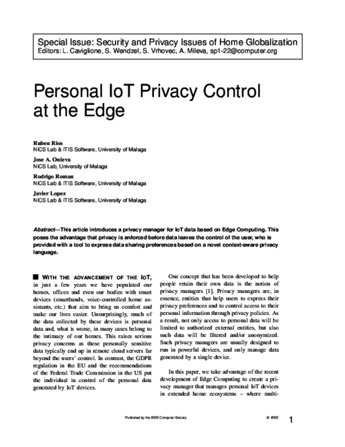 Personal IoT Privacy Control at the Edge