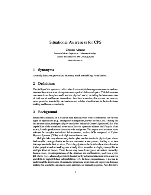 Situational Awareness for CPS