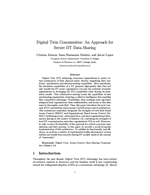 Digital twin communities: an approach for secure DT data sharing