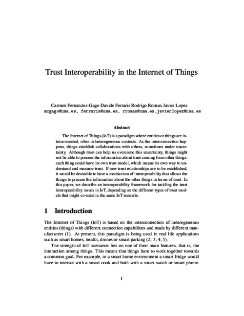 Trust interoperability in the Internet of Things