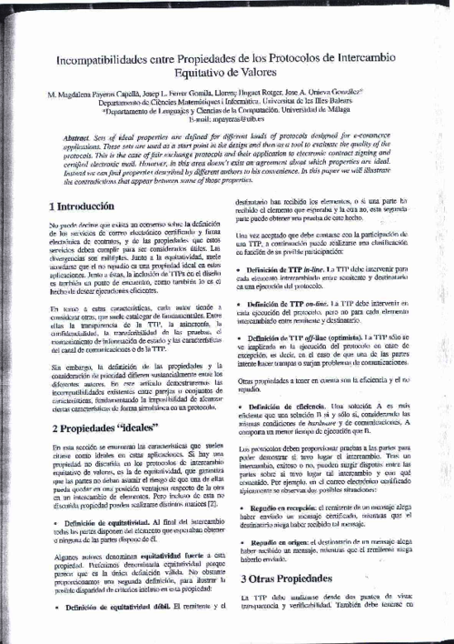 Incompatibilidades entre Propiedades de los Protocolos de Intercambio Equitativo de Valores