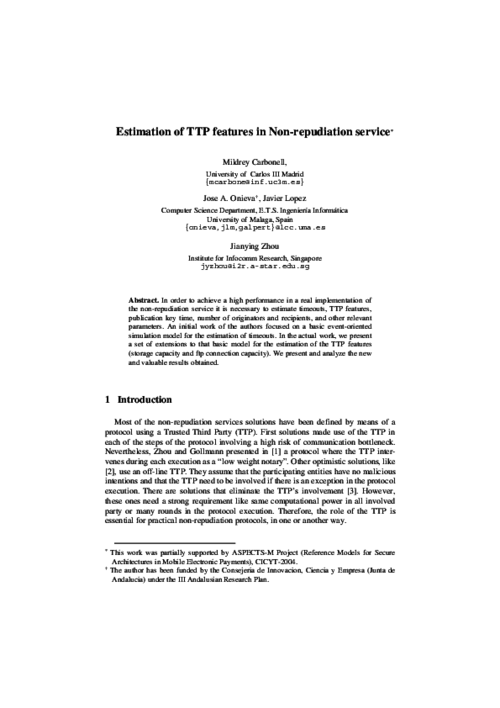 Estimation of TTP Features in Non-repudiation Service