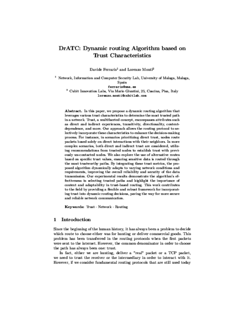 DrATC: Dynamic routing Algorithm based on Trust Characteristics