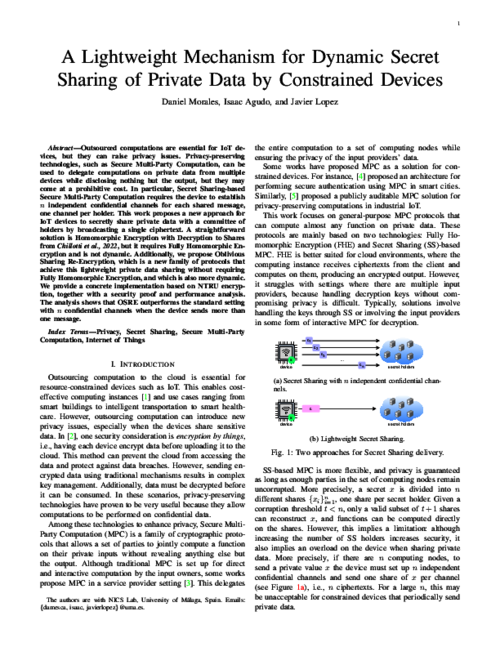 A Lightweight Mechanism for Dynamic Secret Sharing of Private Data by Constrained Devices