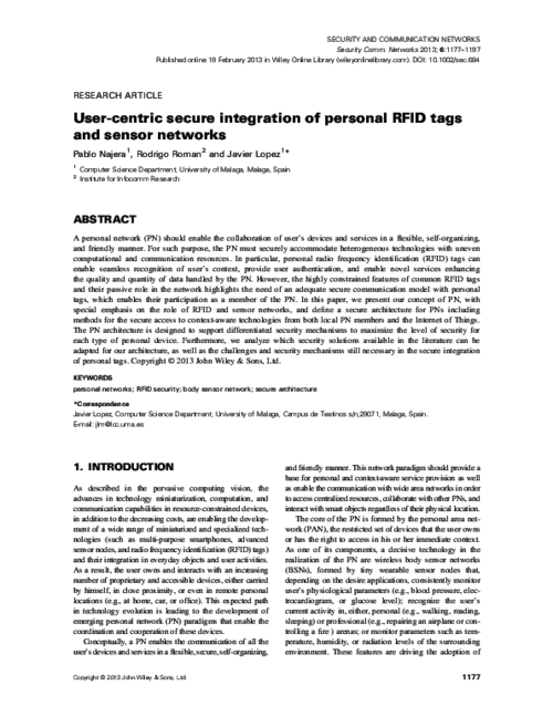 User-centric secure integration of personal RFID tags and sensor networks